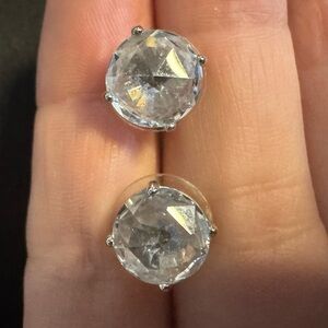 Classic Kate Spade Clear Crystal Stud Earrings - Silver Tone